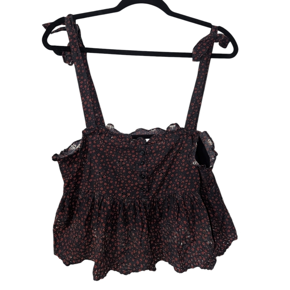 Urban Outfitters Floral Black and Red Women's Top